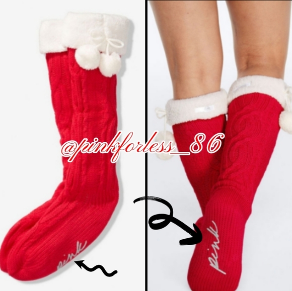 PINK Victoria's Secret Accessories - VS PINK SHERPA LINED POM POM SOCKS